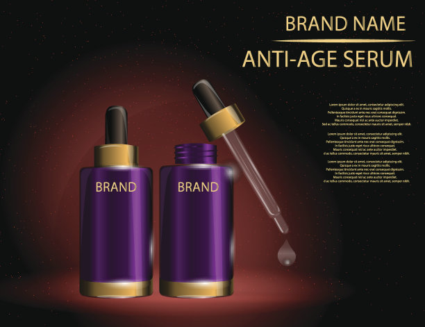 胶原精华液容器模板与滴管，光泽瓶上闪闪发光的效果背景图片下载