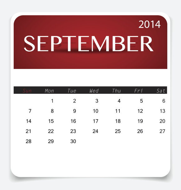 简单的2014年日历，9月。矢量插图。图片下载