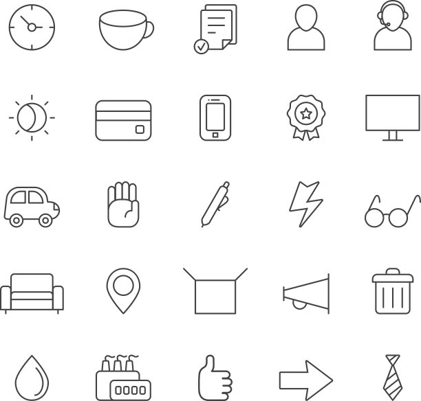 轮廓业务灰色图标向量集。简约的风格。第一部分。图片下载