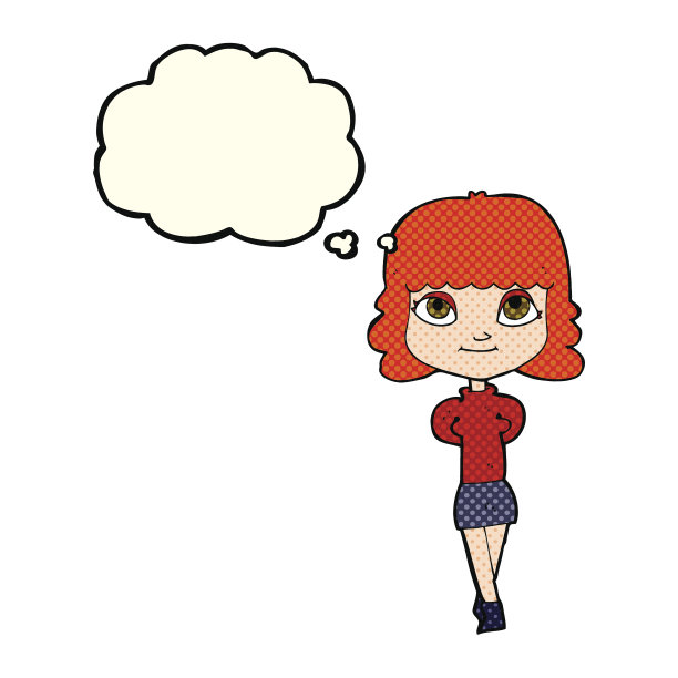 卡通快乐女孩与思想泡泡图片下载