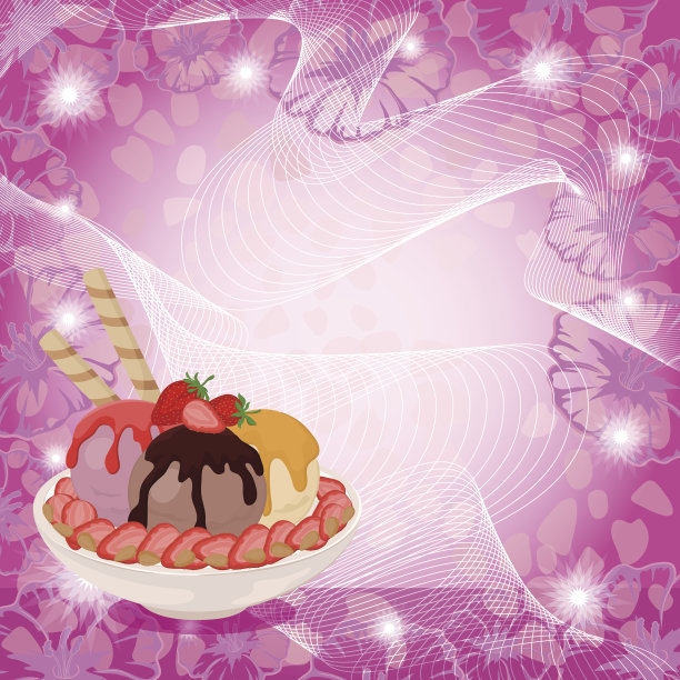 冰淇淋，草莓和抽象背景图片下载