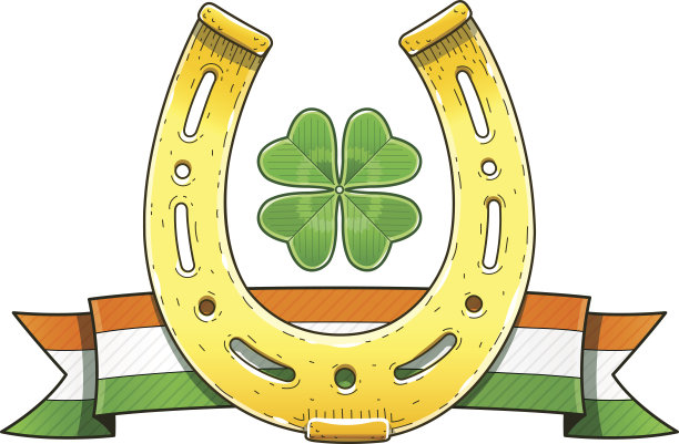 圣帕特里克节的象征。马蹄。国旗。白花酢浆草图片下载