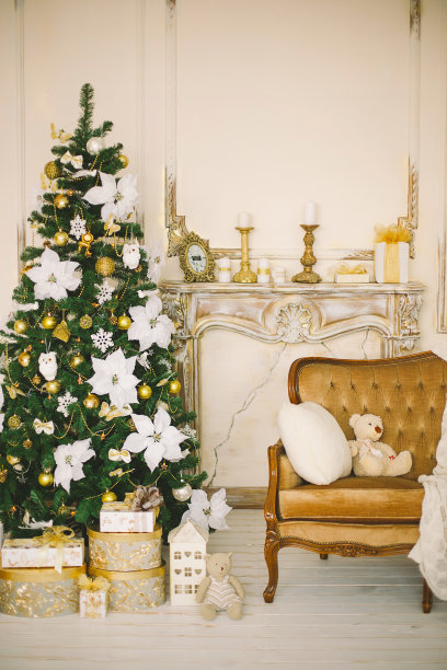 金色圣诞室内装饰图片下载