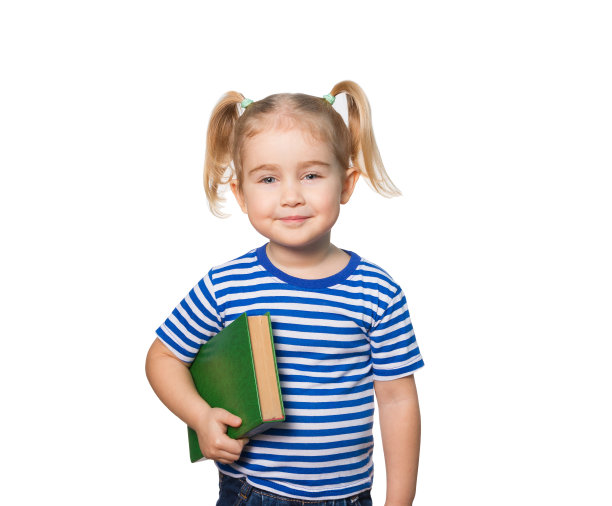 带书的有趣小女孩。图片下载