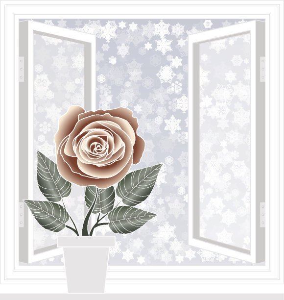 保存热腾腾的明信片，打开以雪花为背景的窗户图片下载