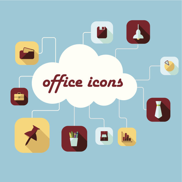 平面概念，设置现代设计与影子办公室图标图片下载