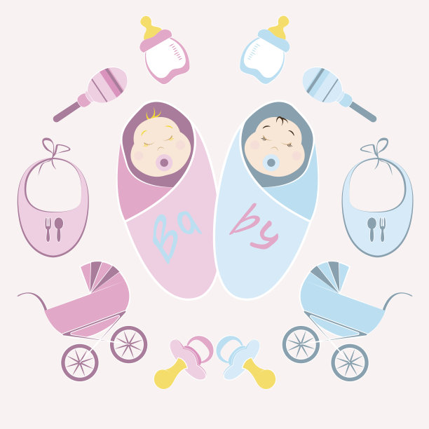 婴儿和玩具在平面设计风格图片下载