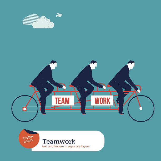 商人骑双人自行车与团队合作字图片下载