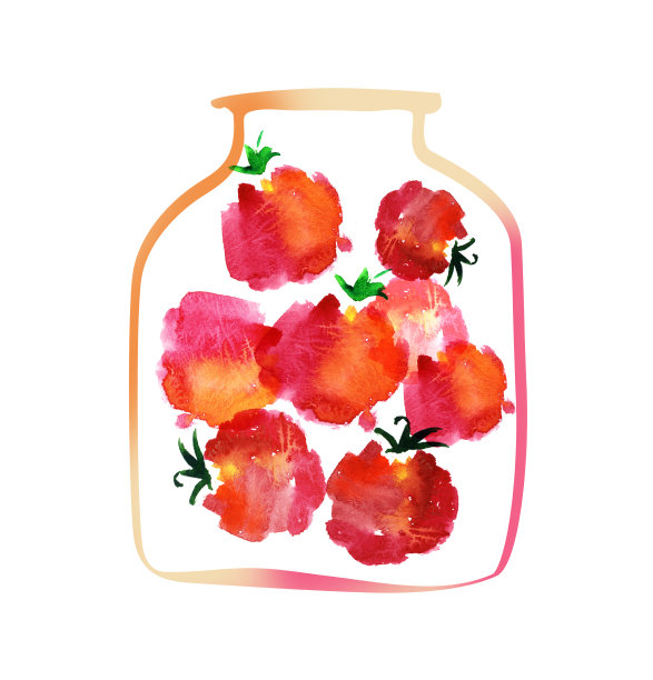 番茄缸水彩插画。蔬菜腌菜手绘图片下载