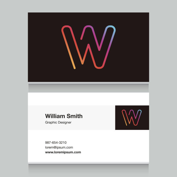 标志字母'W'，带有名片模板。素材图片