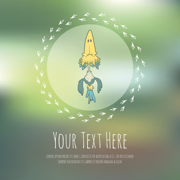 手绘矢量卡通鸟在模糊的背景。Greeteng或图片下载