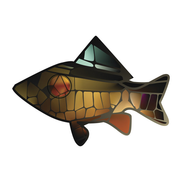 彩色玻璃马赛克金色鲜艳的海鱼图片下载