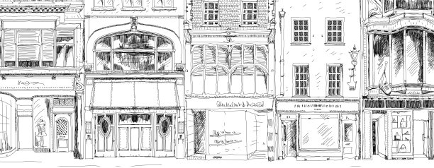 伦敦邦德街的古英国城镇住宅。素描集合图片下载