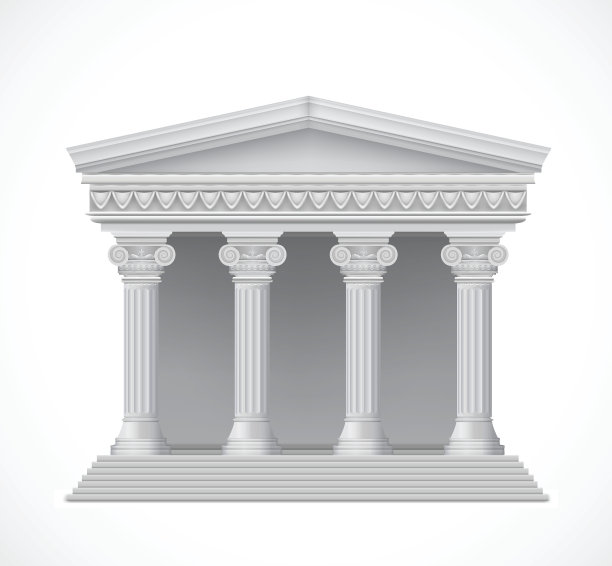 一个古老的希腊庙宇的正面视图。向量图片下载