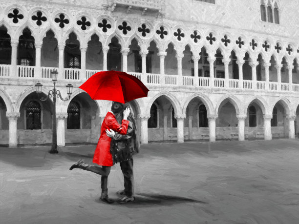 威尼斯的浪漫情人。公爵宫殿，圣马可广场。图片下载