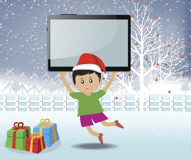 祝快乐的孩子们和平板圣诞快乐图片下载