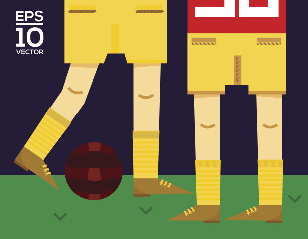 两名足球运动员及足球矢量插画图片下载