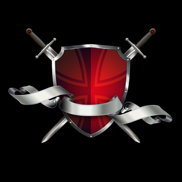 带剑和丝带的古董盾牌。图片下载