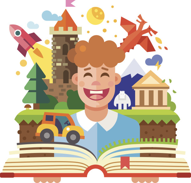 想象概念，孩子与翻开书本素材图片