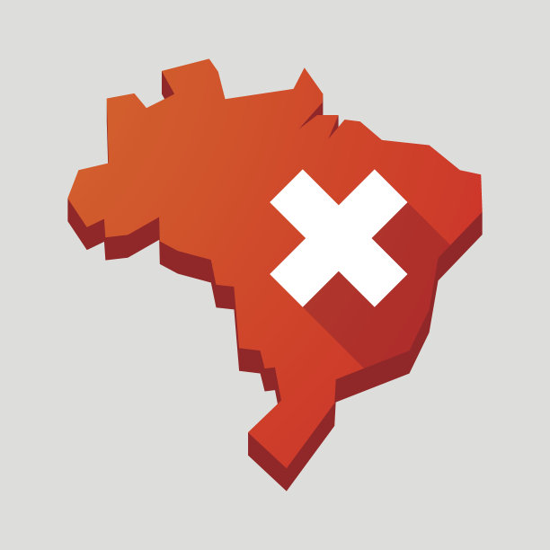 红色的巴西地图上有个“x”的标志素材图片