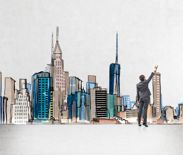 在墙上画着纽约的人图片下载