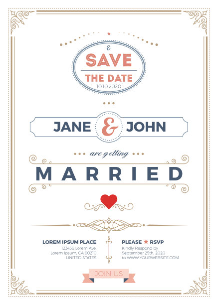 复古婚礼邀请卡模板图片下载