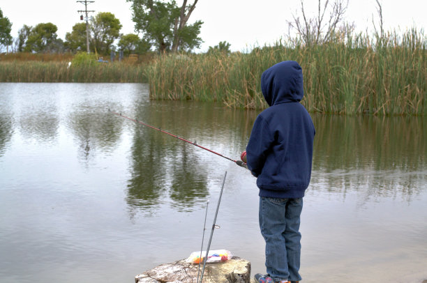 男孩在湖上钓鱼图片下载