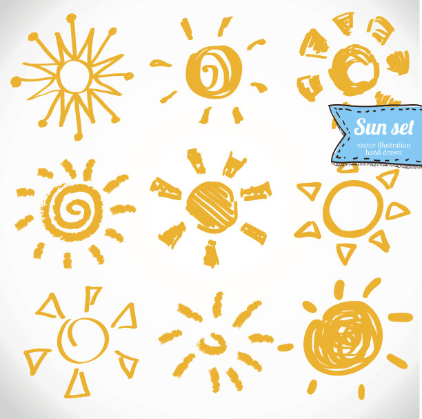 矢量组不同的太阳孤立，手绘插图图片下载