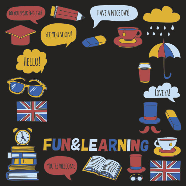 矢量设置涂鸦图案和图标英语课程语言学校图片下载