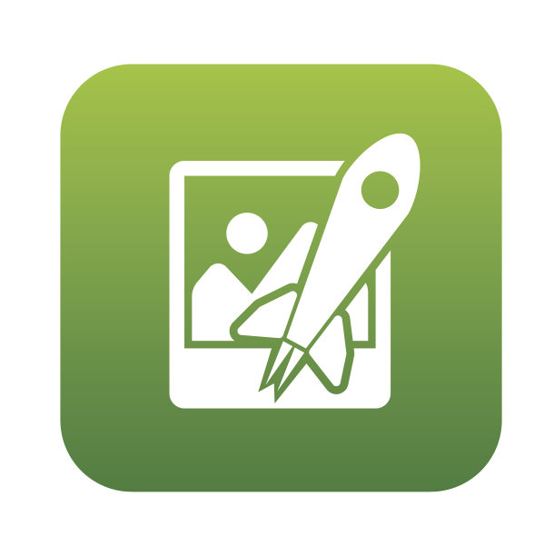 照片火箭上的绿色按钮背景，干净的矢量图片下载