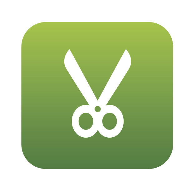 绿色按钮上的剪刀设计，干净的矢量图片下载