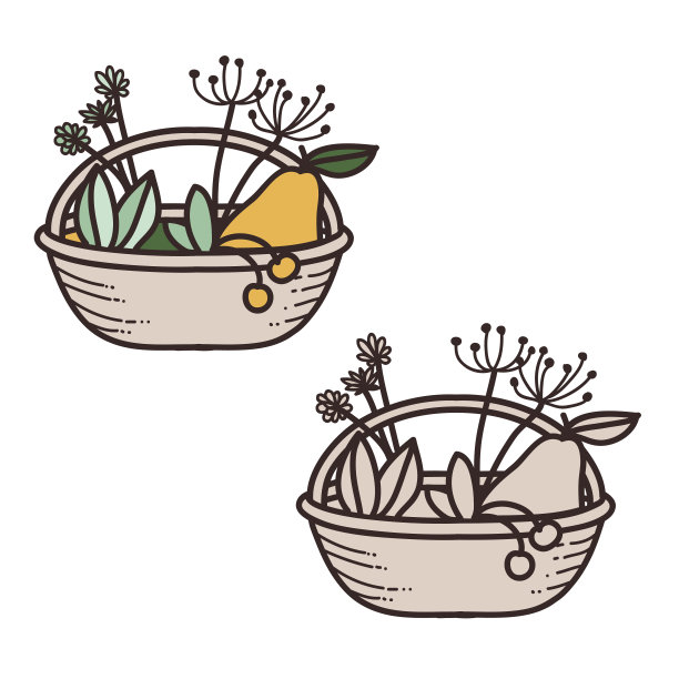 带水果和植物的矢量篮子图片下载