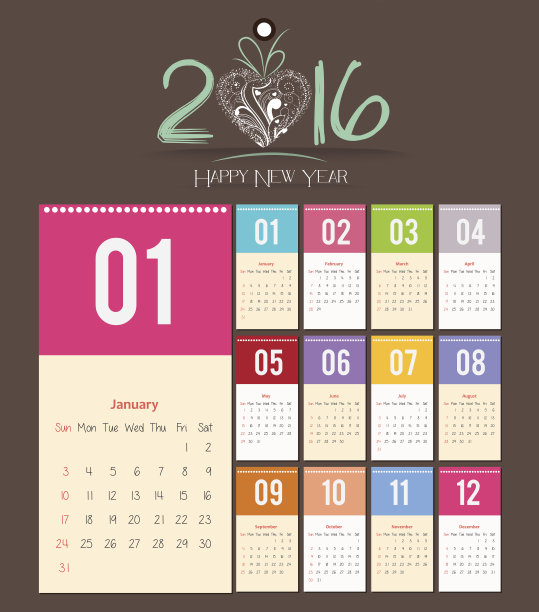 模板设计-日历2016与纸质页为月图片下载