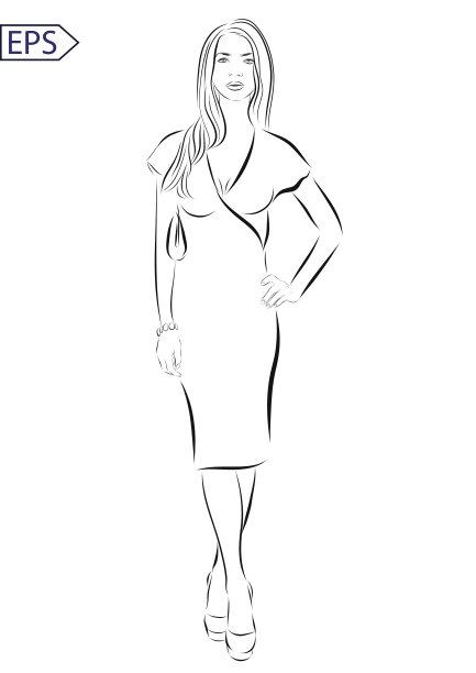 美丽的女人脸手绘矢量插图图片下载