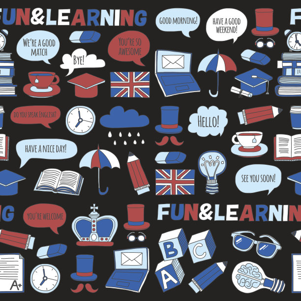 矢量设置涂鸦图案和图标英语课程语言学校图片下载