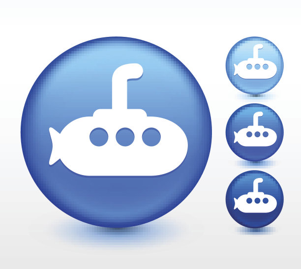 蓝色圆形按钮上的潜艇图片下载