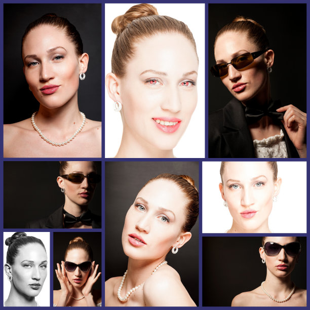 不同背景的美丽年轻女子的肖像，拼贴画。图片下载