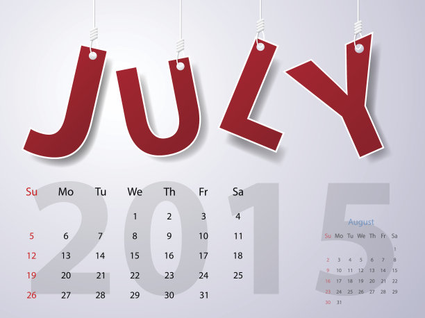 2015日历日历矢量设计。7月图片下载