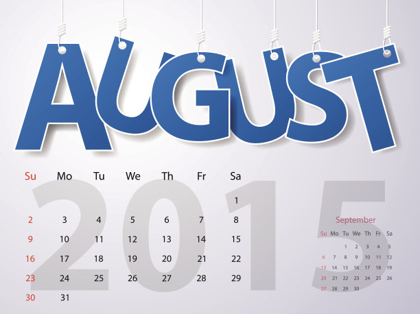 2015日历日历矢量设计。8月图片下载