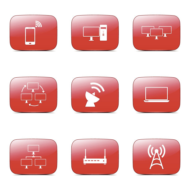 电信通信方形矢量红色图标设计集2图片下载