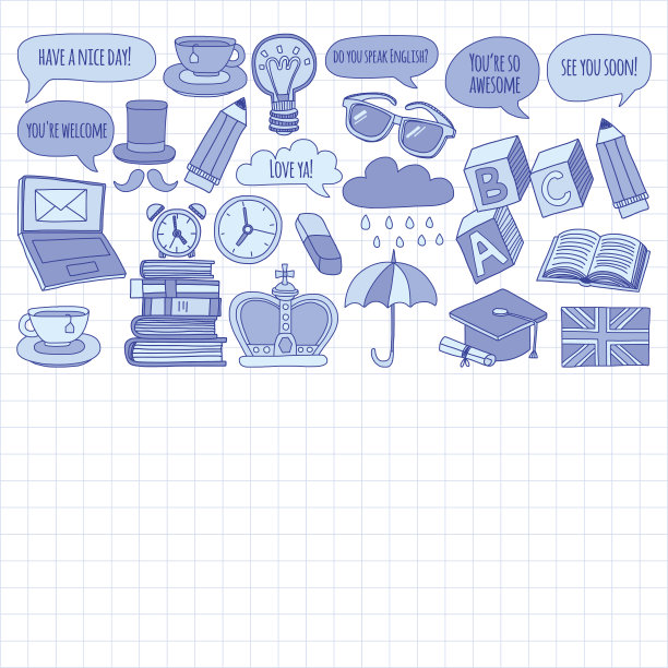 矢量涂鸦模式英语课程语言学校图片下载