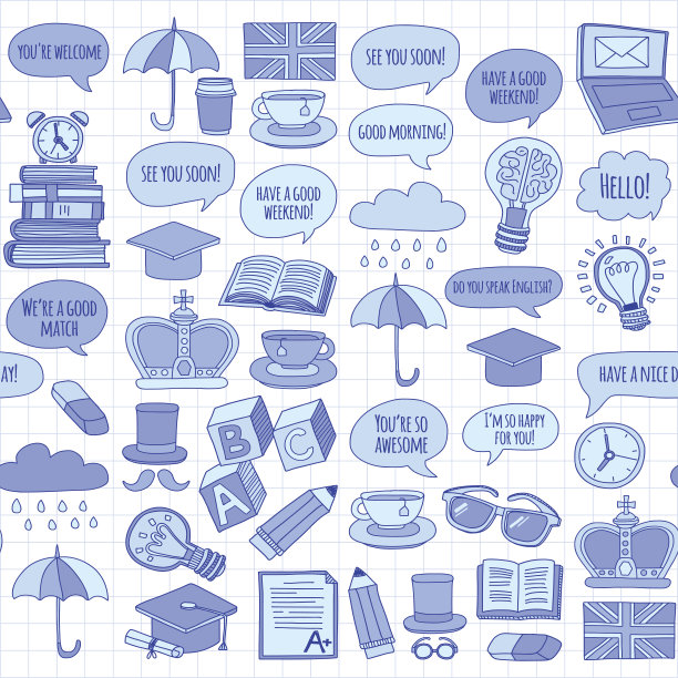 矢量涂鸦模式英语课程语言学校图片下载