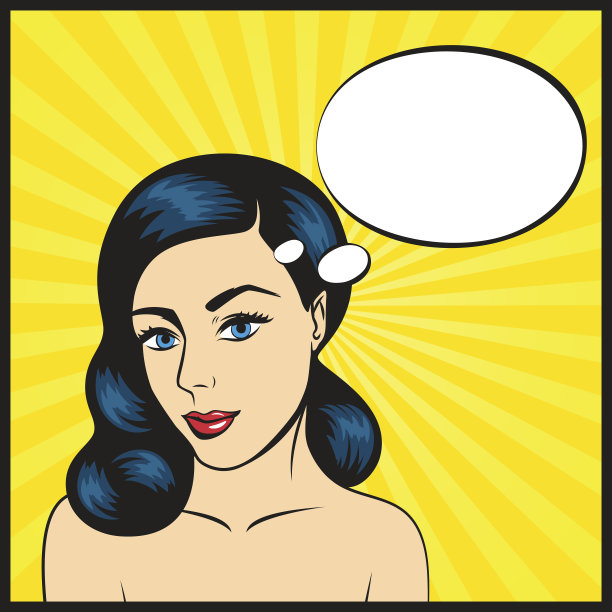 波普艺术插画的年轻女子与思考泡泡图片下载
