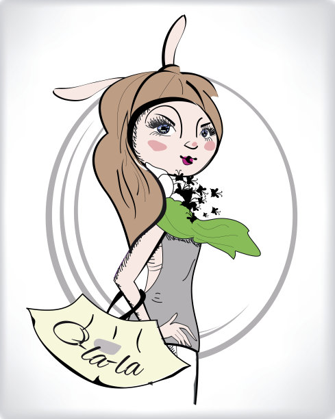 时尚女孩野兔与一个包。图片下载