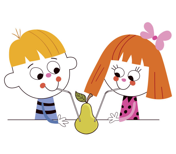 小男孩和小女孩在喝梨汁图片下载