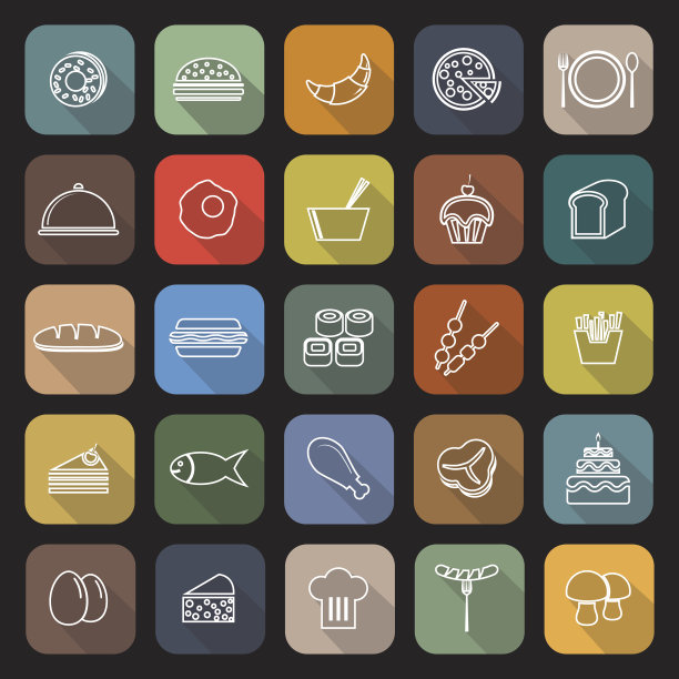 食物线平图标与长阴影图片下载