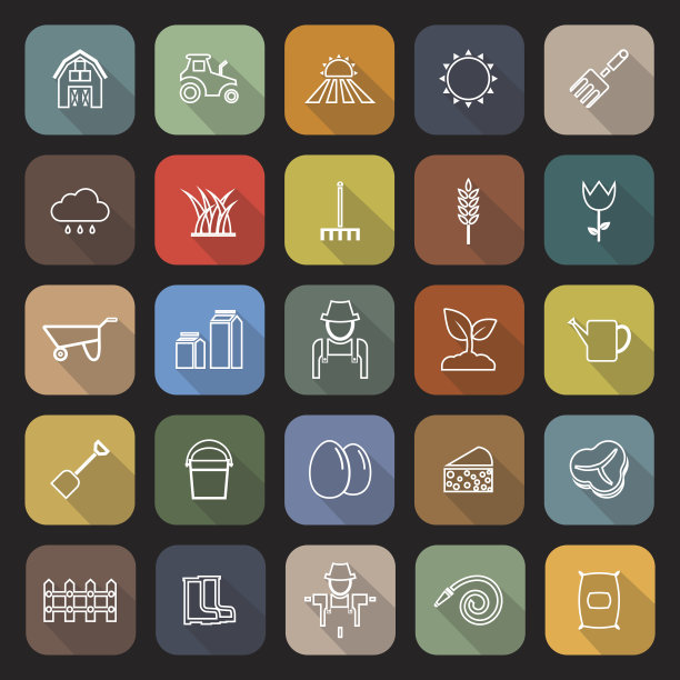 农场线平图标带有长长的阴影图片下载