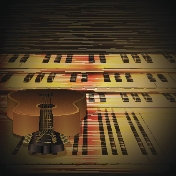 音乐背景，钢琴键和吉他图片下载