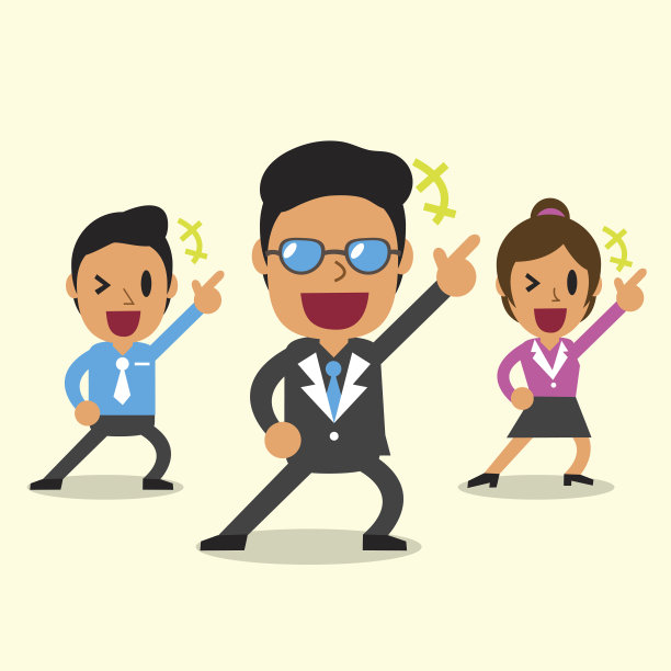 卡通快乐商业团队以黄色为背景图片下载