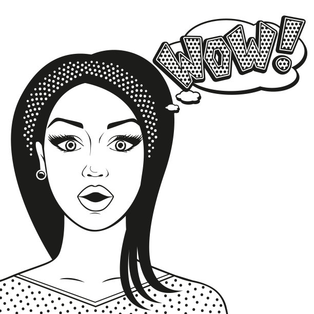 波普漫画惊讶的女人张着嘴，哇的手势图片下载